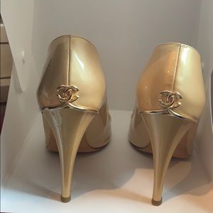 Chanel patent peep toe